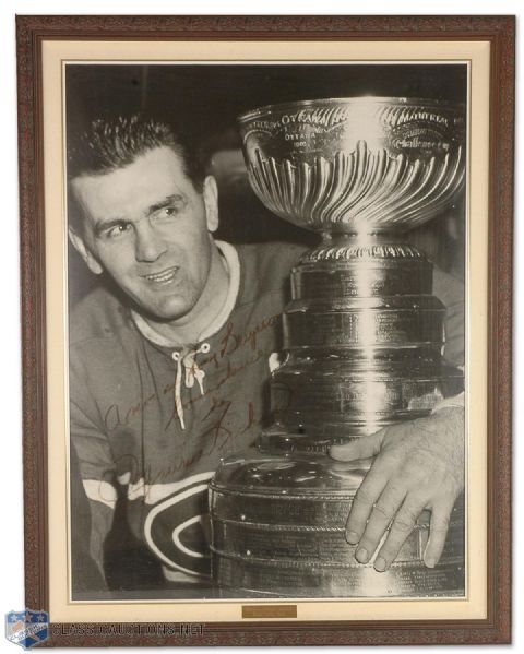 Huge Maurice Richard Signed Stanley Cup Framed Photo