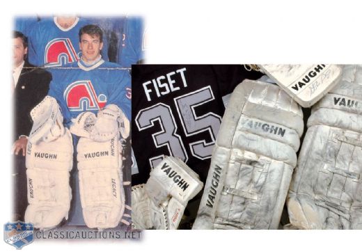 1990s Stephane Fiset Game Worn Jersey & Goalie Equipment Collection of 5