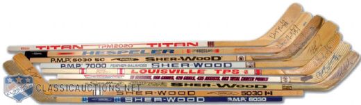 Auographed Hockey Stick Collection of 8, Including Gretzky and Lafleur