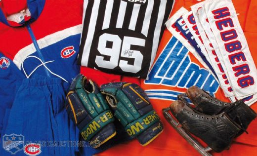 Game Worn NHL Linesman Jersey, Plus Pre-World War II Skates, Francois Beauchemin AHL Gloves, Rangers Nameplates, Etc.