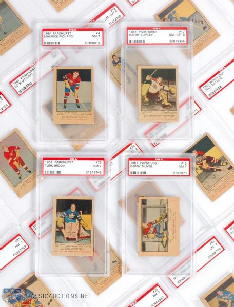 High Grade 1951-52 Parkurst PSA Rated Hockey Card Collection of 23, Including Maurice Richard NM-7 Rookie Card