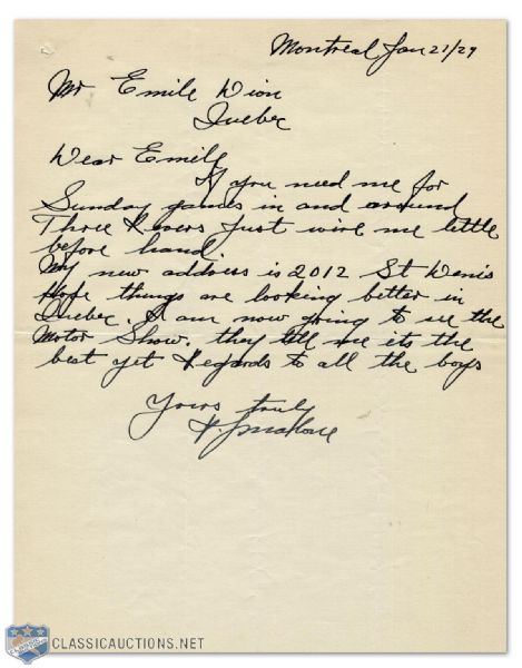 1929 Signed Manuscript Hockey Letter By Jeff Malone