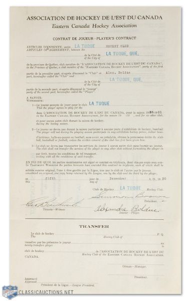 1930-31 E.C.H.A. Alexandre Bolduc Signed Contract
