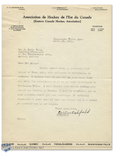1931 E.C.H.A. Signed Letter C.N. Crutchfield