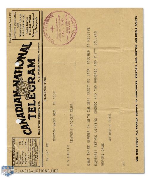 1932 Original Art Ross Telegram