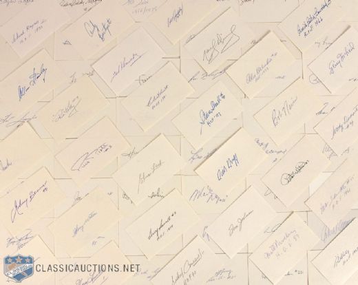 Hockey Hall-of-Famers and Legends Autographed Index Card Collection of 77