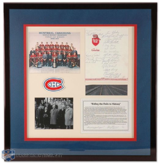 1956-57 Canadiens Riding the Rails to History Framed Display (30" x 31")