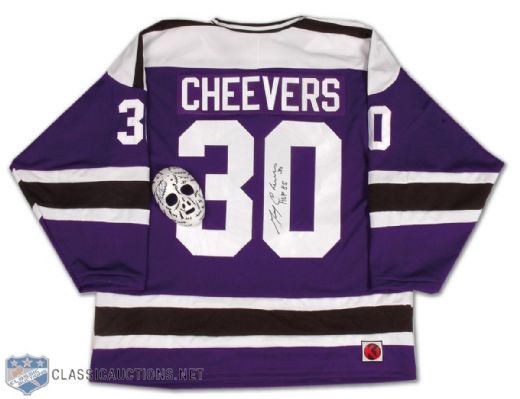 Gerry Cheevers Autographed Mini Mask and Cleveland Crusaders Jersey