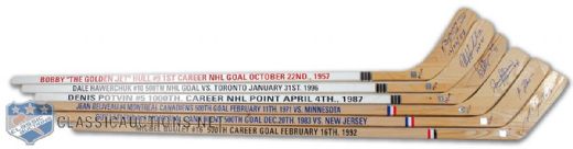 Hall of Fame Milestone Autographed Stick Collection of 6
