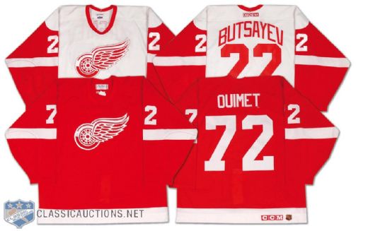 Butsayev and Ouimet Detroit Red Wings Game Worn Jersey Collection of 2
