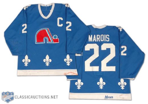 Mario Marois Mid-1980s Quebec Nordiques Game Worn Captains Road Jersey