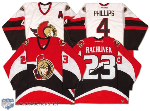 2001 Phillips & Rachunek Ottawa Senators Game Worn Playoff Jersey Collection of 2