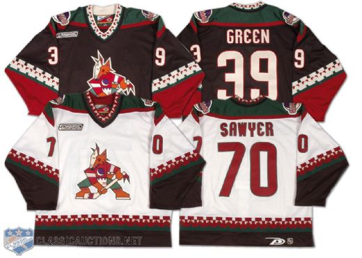 1999-2000 Phoenix Coyotes Jersey Collection of 2, Including Game Worn Kevin Sawyer and Team Issued Travis Green