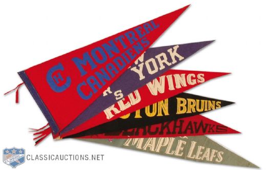 Rare 1950s NHL Original Six Pennant Collection of 6