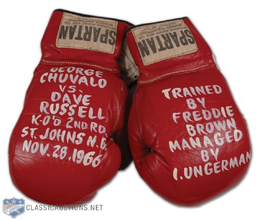 1966 George Chuvalo vs. Dave Russell Fight Used Boxing Gloves