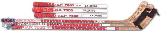 Borje Salmings Detroit Red Wings Game Used Stick Collection of 3, Including 1989-90 Red Wings Team Signed Stick