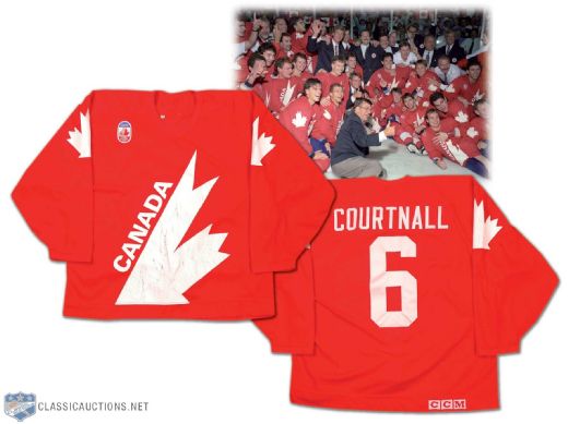 Russ Courtnall Team Canada 1991 Canada Cup Photo Matched Game Worn Jersey Presented to Borje Salming