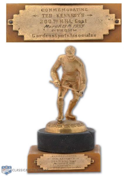 Ted Kennedys 200th NHL Goal Milestone Puck Trophy