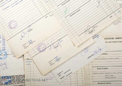Conn Smythe Autographs and Documents, Collection of 22, Including 1961 Harold Ballard Maple Leaf Gardens Ltd. Expense Sheet Signed by Smythe and Ballard
