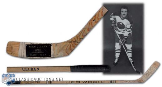 Norm Ullmans 500th Goal Game-Used Milestone Stick