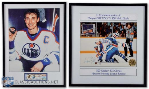 Wayne Gretzky s 500th Goal Framed Montage, Collection of 2, Featuring Signed Photo and Milestone Game Ticket