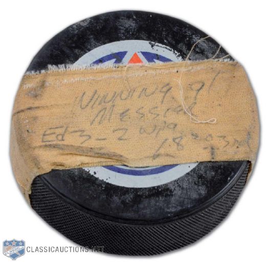 1982-83 Mark Messier Edmonton Oilers Game-Winning Goal Puck