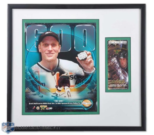 Brett Hulls 500th & 600th Goals Framed Montage, Collection of 3