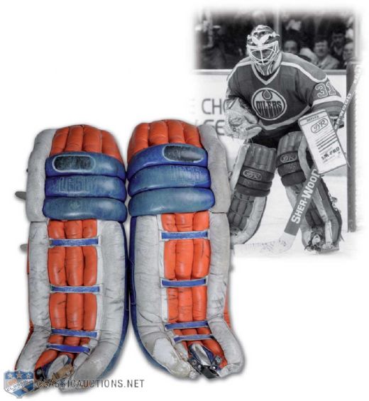 Grant Fuhrs Edmonton Oilers Game-Worn Blue Goalie Pads - Photo Matched!