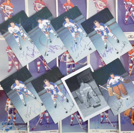 1970s Edmonton Oilers Postcard Set Collection Including Signed Jacques Plante, Wayne Gretzky & Mark Messier