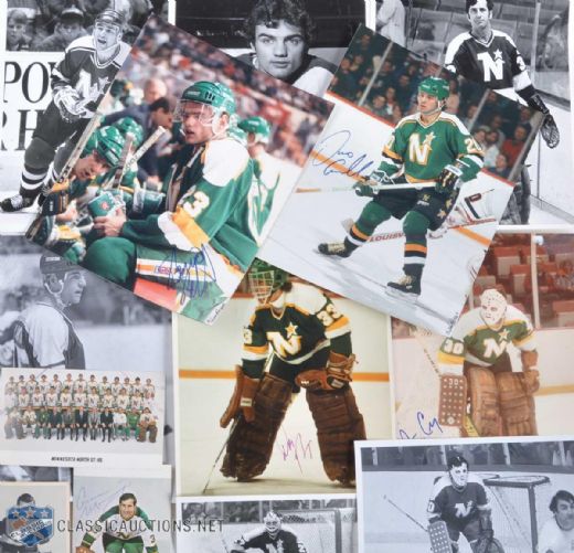 Minnesota North Stars Photo Collection of 94 with Signed Gump Worsley, Bill Goldsworthy, Brian Bellows, Jim Craig and Others