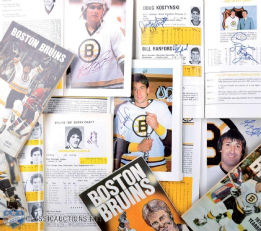 Boston Bruins Signed Media Guide Collection of 22 Featuring Bucyk, Cheevers, Park, Bourque, Ratelle, Cashman, OReilly & Neely