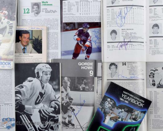 Hartford Whalers Signed Media Guide Collection of 18 Featuring Gordie, Mark & Marty Howe, Dave Keon, Emile Francis & Ron Francis