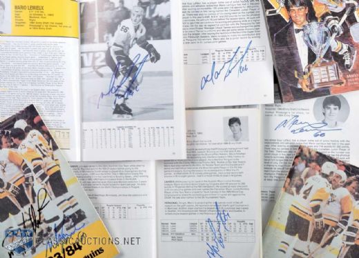 Pittsburgh Penguins Signed 1980s Media Guide Collection of 8 Featuring Mario Lemieux