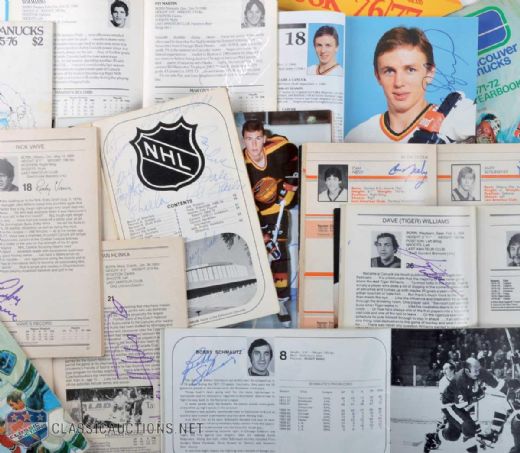 Vancouver Canucks Signed Media Guide Collection of 29 Featuring Roger Neilson, Dale Tallon and Cam Neely