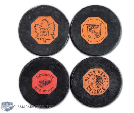 1964-67 Rangers, Hawks, Wings & Leafs Converse Game Pucks