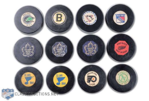 1968-70 Art Ross / Converse NHL Game Puck Collection of 12