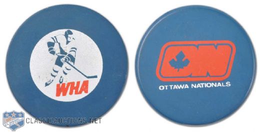 1972 Ottawa Nationals WHA Blue Biltrite Game Puck