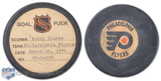 March 14, 1974 Bobby Clarke Philadelphia Flyers Goal Puck