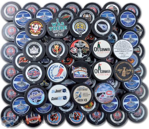 Stanley Cup & Special Games Puck Collection of 90