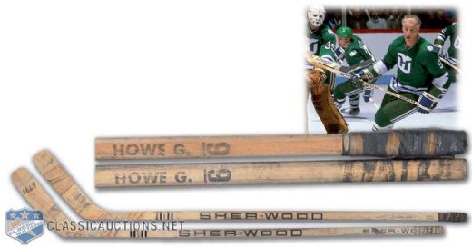 Late-1970s Gordie Howe Sher-Wood Game-Used Stick Collection of 2