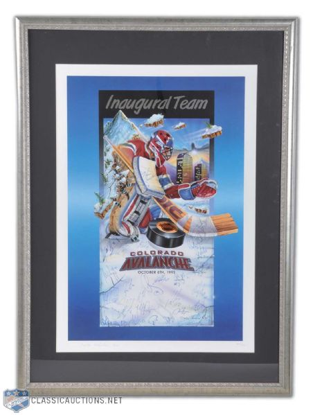 Steven Finns 1995 Colorado Avalanche Inaugural Game Team-Autographed Framed Display (25x34")