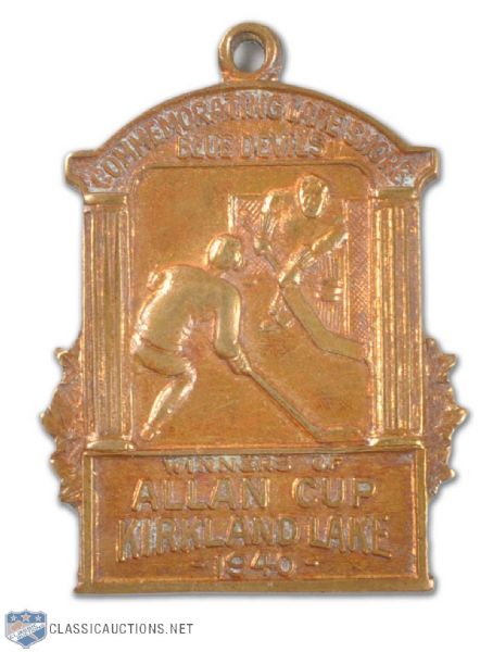 1940 Allan Cup Kirkland Lake Blue Devils Championship Medal and Maple Leaf Gardens Game Program Collection of 2 - Bill Durnans Team!