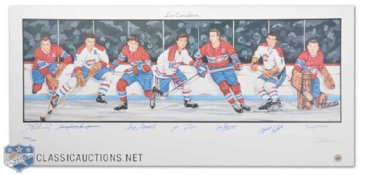 Montreal Canadiens Lithograph Autographed by 7 HOFers Including Richard, Béliveau & Lafleur