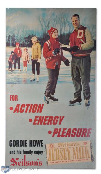 Rare 1964 Gordie Howe Neilsons Chocolate "Jersey Milk" In-Store Advertising Display Sign (56 1/4" x 32")