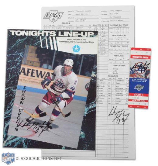 Wayne Gretzky Signed 2000th Point Program & Ticket + Signed 802 Goal Scoresheet