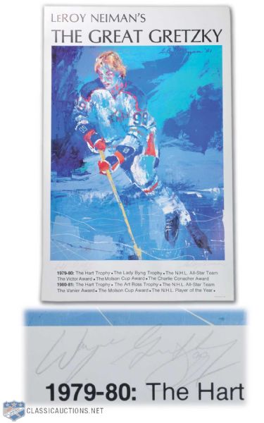 1981 LeRoy Neiman "The Great Gretzky" Poster Signed by Neiman and Gretzky