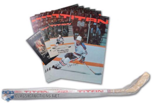 Wayne Gretzky Titan "99" Store Model Stick Set of 6 In Original Packaging Plus Advertising Ephemera Collection of 9