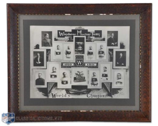Framed 1910 Stanley Cup Champion Montreal Wanderers Team Photo Montage by Rice Studios