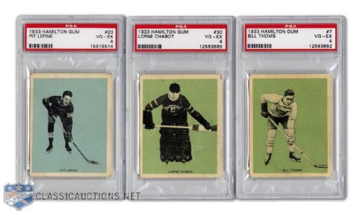 1933 Hamilton Gum PSA Graded Rookie Card Collection of 3
