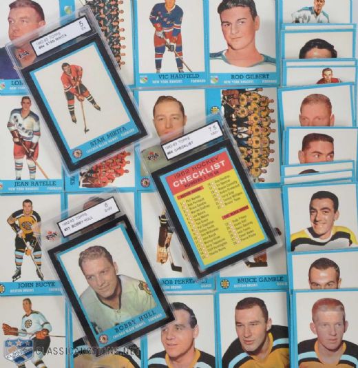 1962-63 Topps Complete 66-Card Set with Graded Hull, Mikita & Checklist